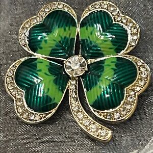 🍀Vintage Anne Klein Green Enamel Four Leaf Clover Brooch Pin - Lucky 🍀